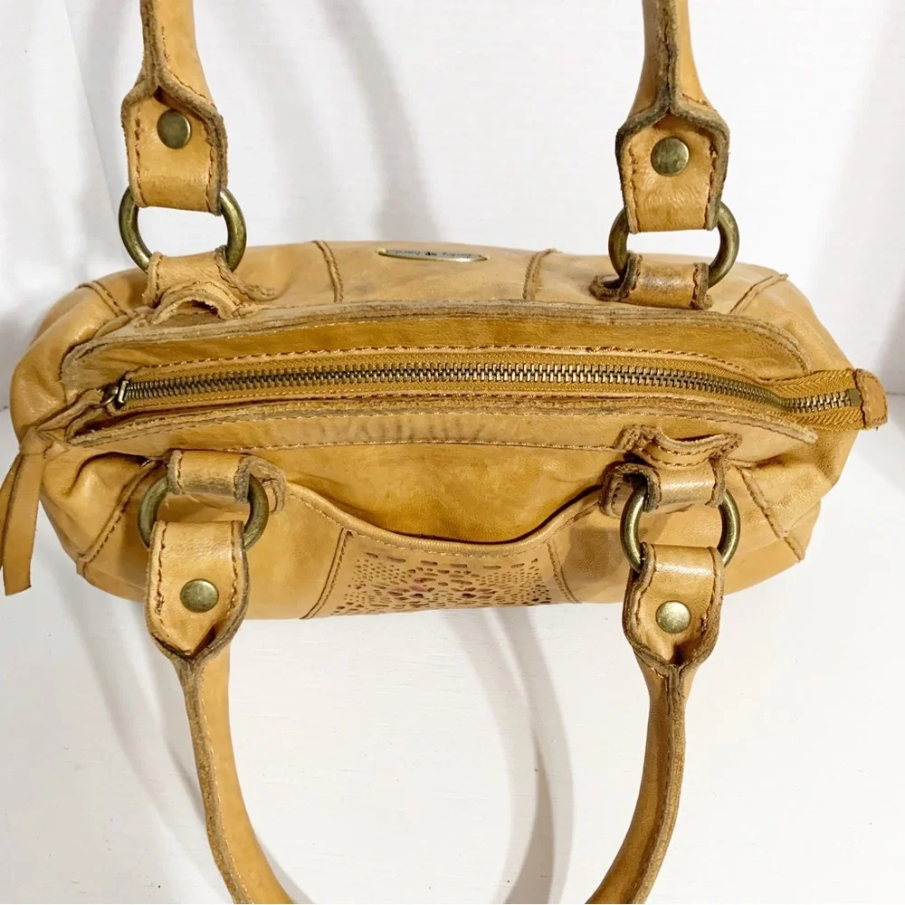 Lucky Brand Sunset Junction Lamb Leather Top Handled Satchel Cutout Front Pocket